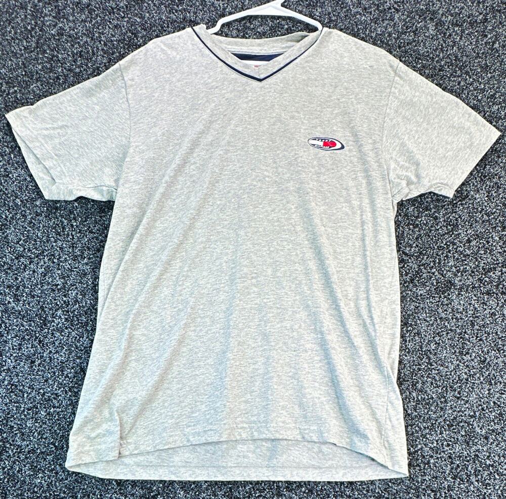 Vintage Tommy Hilfiger Athletics T Shirt Mens M Gray V Neck Embroidered Logo 90s